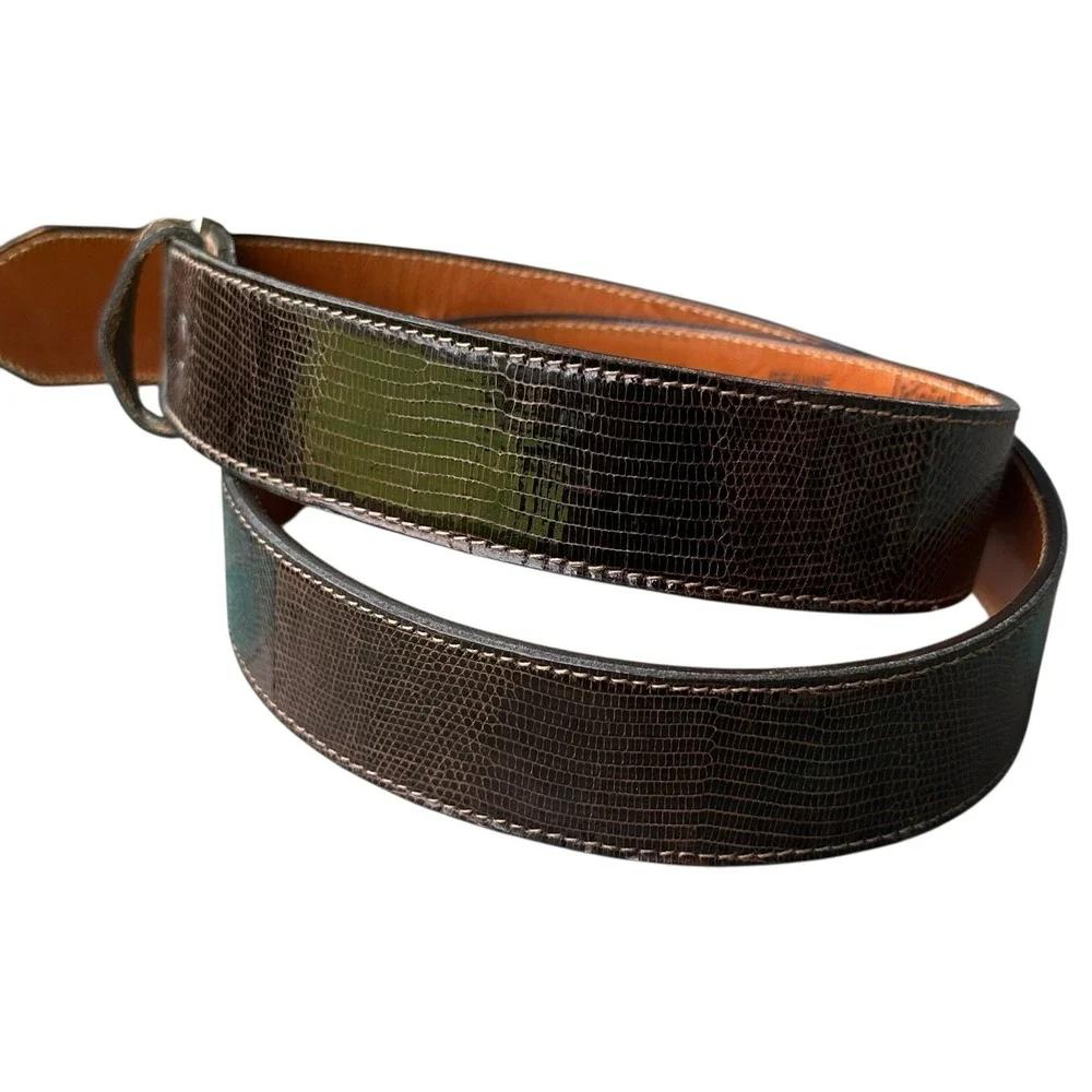 VTG Kenny Rogers Lizard Leather Belt Men‎ 33-37 Inch Montana Silversmiths Buckle
